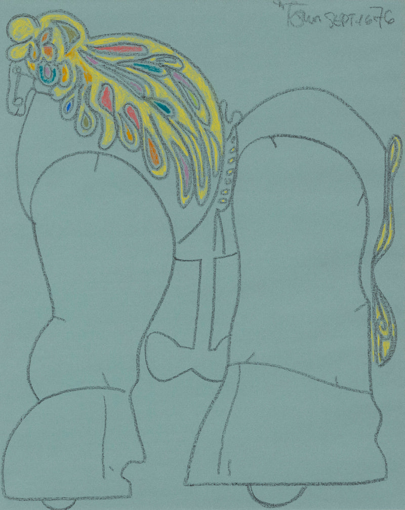 HAROLD TOWN "BLUE TOY HORSE" MIXED MEDIA ON PAPER, 1976