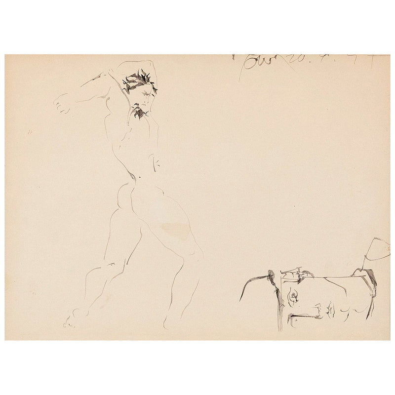 HAROLD TOWN "VANDAL BREAKING STATUE" DRAWING, 1957