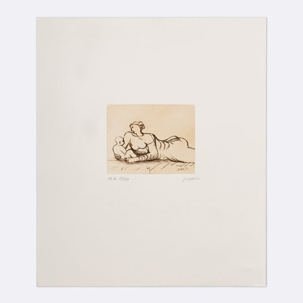 Henry Moore Mother and Child Portfolio 1983 signed limited edition etching print modernist artist iconic artist art history english art plate 6