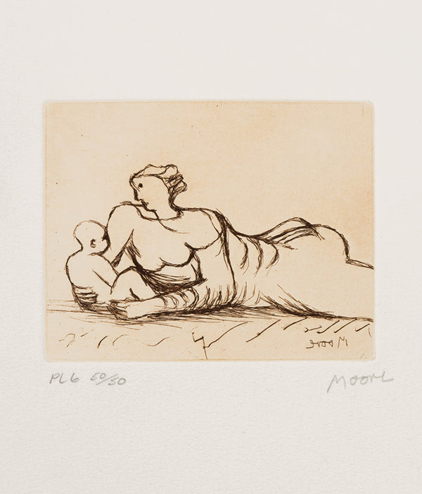 Henry Moore Mother and Child Portfolio 1983 signed limited edition etching print modernist artist iconic artist art history english art plate 6