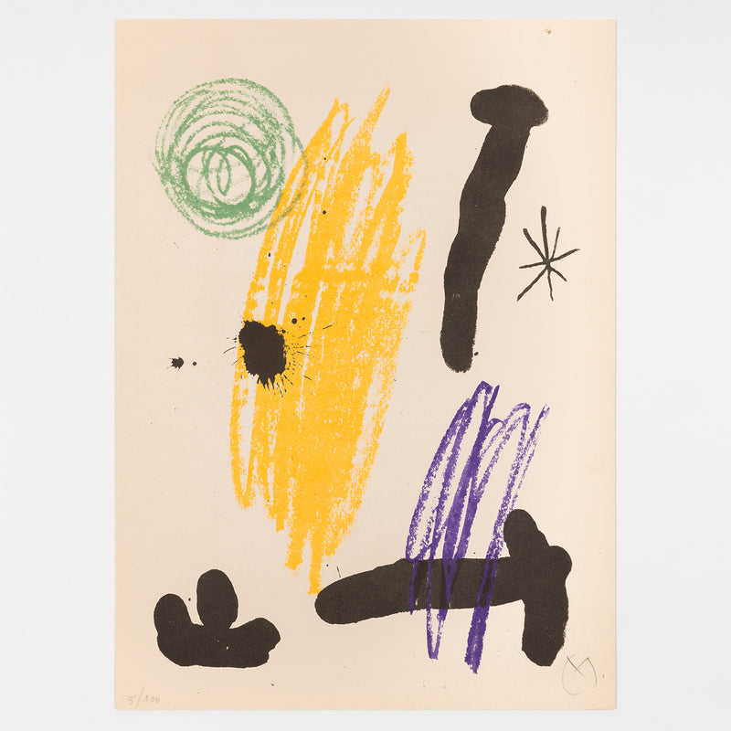 joan miro obra inedita recent lithograph plate 5 limited edition early work 1960s 1964 iconic european artist barcelona paris primary colors colours lithography printmaking surrealism abstraction 