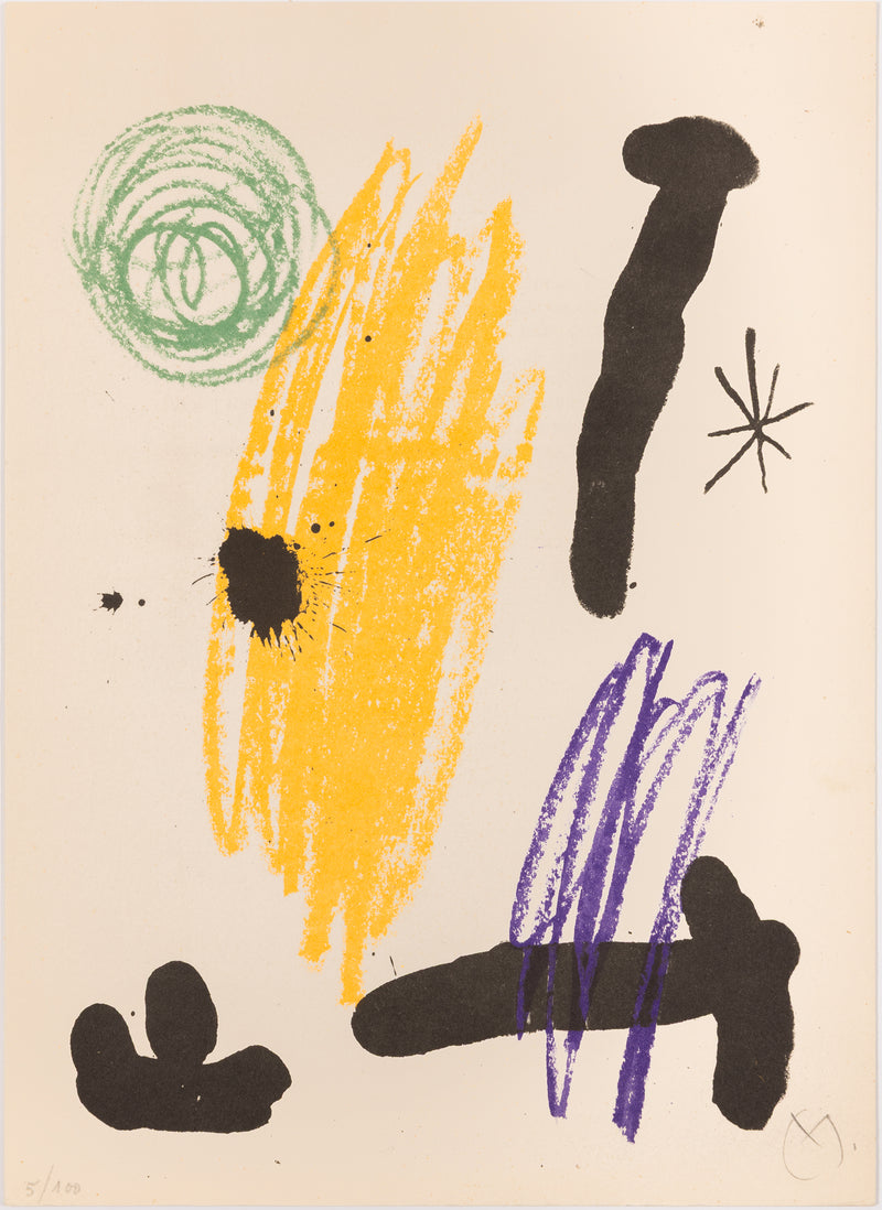 joan miro obra inedita recent lithograph plate 5 limited edition early work 1960s 1964 iconic european artist barcelona paris primary colors colours lithography printmaking surrealism abstraction 