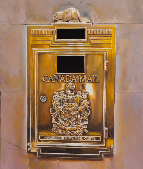 joanne tod painting canada mail canada post mail chute canadiana imagery beaver 2025 canadian artist contemporary canadian painter 