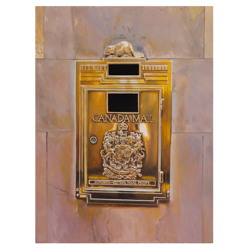 joanne tod painting canada mail canada post mail chute canadiana imagery beaver 2025 canadian artist contemporary canadian painter 