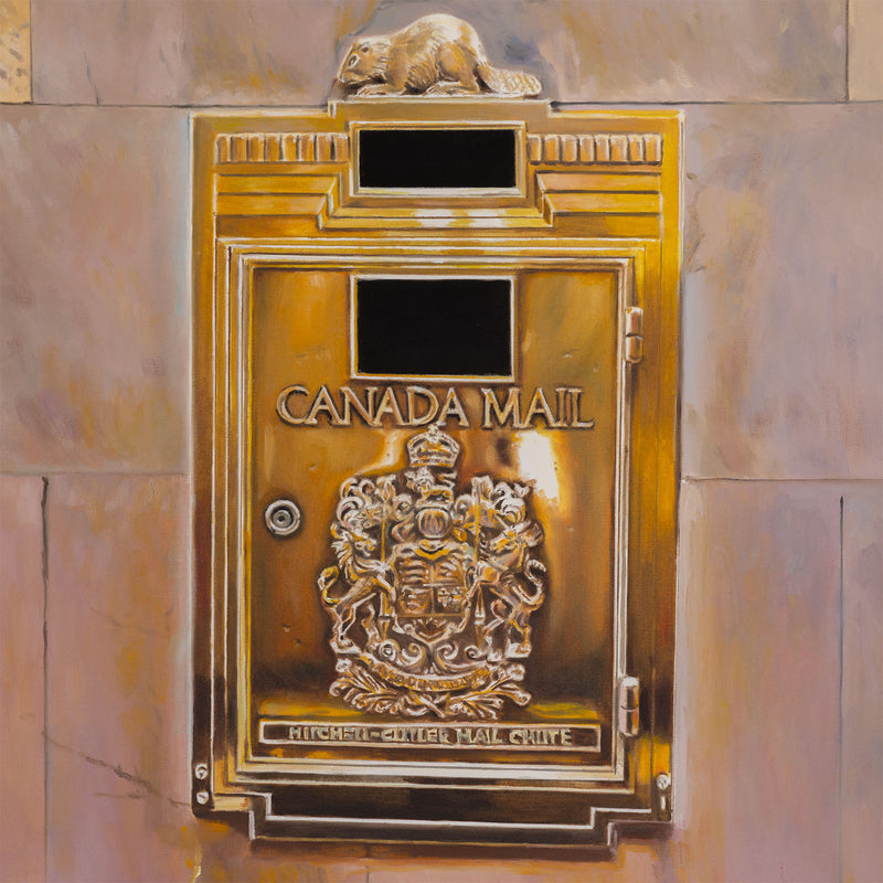 joanne tod painting canada mail canada post mail chute canadiana imagery beaver 2025 canadian artist contemporary canadian painter 