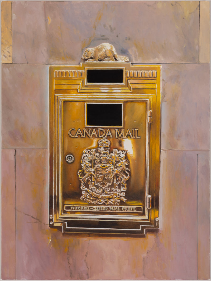 joanne tod painting canada mail canada post mail chute canadiana imagery beaver 2025 canadian artist contemporary canadian painter 