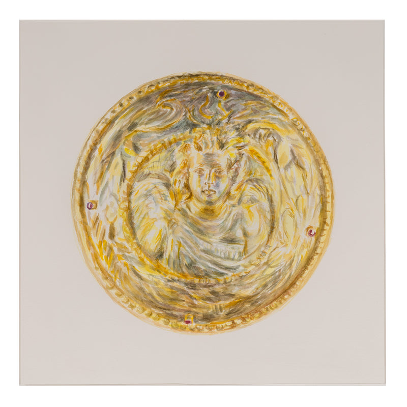 Joanne Tod gold medallion 2020 watercolor on paper watercolour on paper joanne tod work on paper museum institutional critique joanne tod antiquity buy sell collect joanne tod affordable original canadian artwork