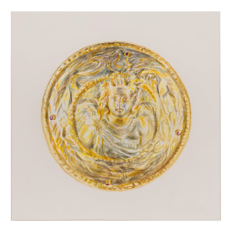 Joanne Tod gold medallion 2020 watercolor on paper watercolour on paper joanne tod work on paper museum institutional critique joanne tod antiquity buy sell collect joanne tod affordable original canadian artwork