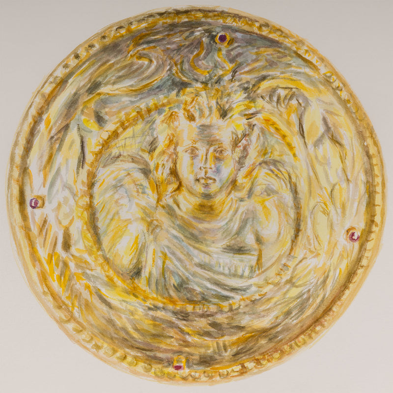 Joanne Tod gold medallion 2020 watercolor on paper watercolour on paper joanne tod work on paper museum institutional critique joanne tod antiquity buy sell collect joanne tod affordable original canadian artwork