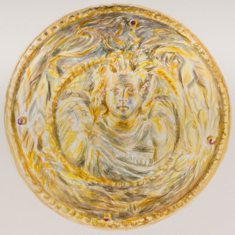 Joanne Tod gold medallion 2020 watercolor on paper watercolour on paper joanne tod work on paper museum institutional critique joanne tod antiquity buy sell collect joanne tod affordable original canadian artwork