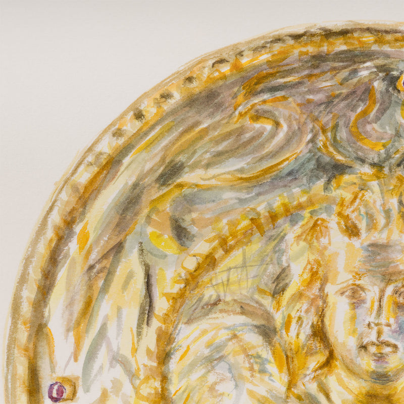 Joanne Tod gold medallion 2020 watercolor on paper watercolour on paper joanne tod work on paper museum institutional critique joanne tod antiquity buy sell collect joanne tod affordable original canadian artwork