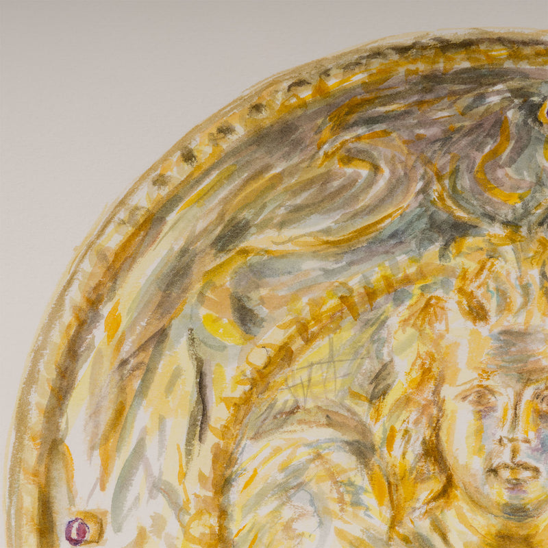 Joanne Tod gold medallion 2020 watercolor on paper watercolour on paper joanne tod work on paper museum institutional critique joanne tod antiquity buy sell collect joanne tod affordable original canadian artwork