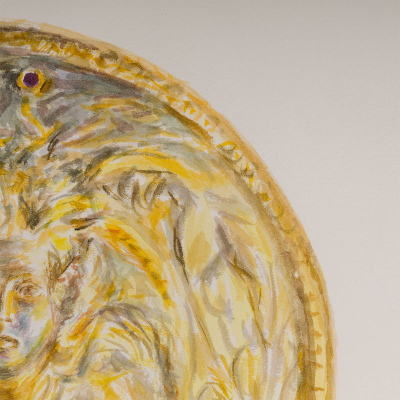 Joanne Tod gold medallion 2020 watercolor on paper watercolour on paper joanne tod work on paper museum institutional critique joanne tod antiquity buy sell collect joanne tod affordable original canadian artwork