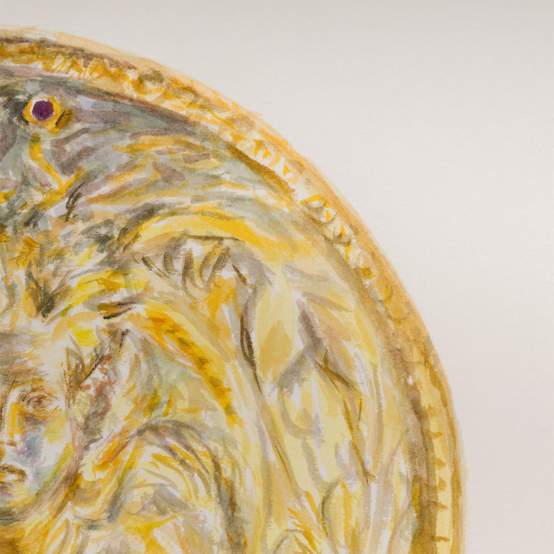 Joanne Tod gold medallion 2020 watercolor on paper watercolour on paper joanne tod work on paper museum institutional critique joanne tod antiquity buy sell collect joanne tod affordable original canadian artwork