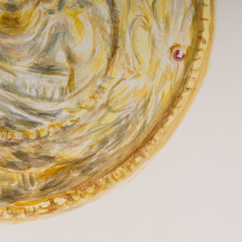 Joanne Tod gold medallion 2020 watercolor on paper watercolour on paper joanne tod work on paper museum institutional critique joanne tod antiquity buy sell collect joanne tod affordable original canadian artwork