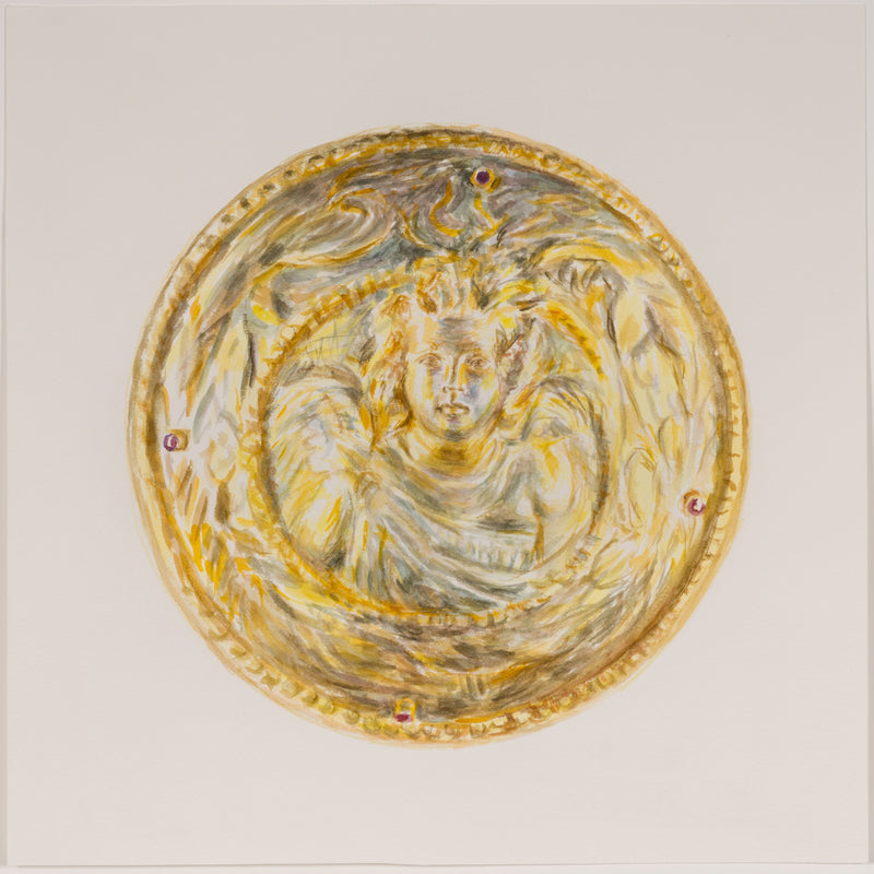 Joanne Tod gold medallion 2020 watercolor on paper watercolour on paper joanne tod work on paper museum institutional critique joanne tod antiquity buy sell collect joanne tod affordable original canadian artwork