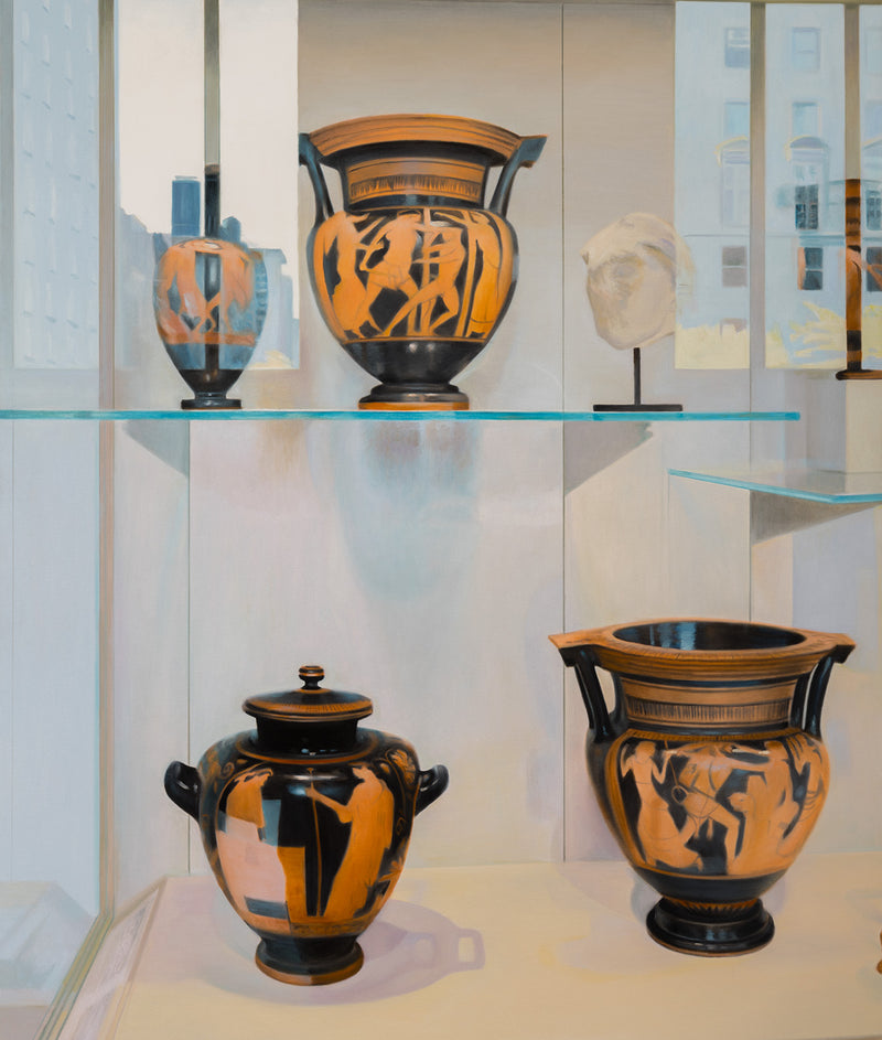 Joanne Tod Morning at the MET painting oil on canvas 2007 collect buy sell joanne tod joanne tod canadian artist the met muesum nyc institutional critique ancient greek and roman amphora realism realist painting contemporary artist collect contemporary canadian art large-scale painting local toronto artist 