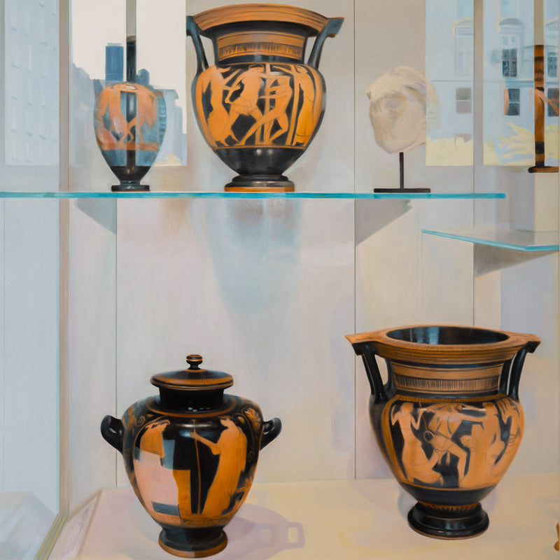 Joanne Tod Morning at the MET painting oil on canvas 2007 collect buy sell joanne tod joanne tod canadian artist the met muesum nyc institutional critique ancient greek and roman amphora realism realist painting contemporary artist collect contemporary canadian art large-scale painting local toronto artist 
