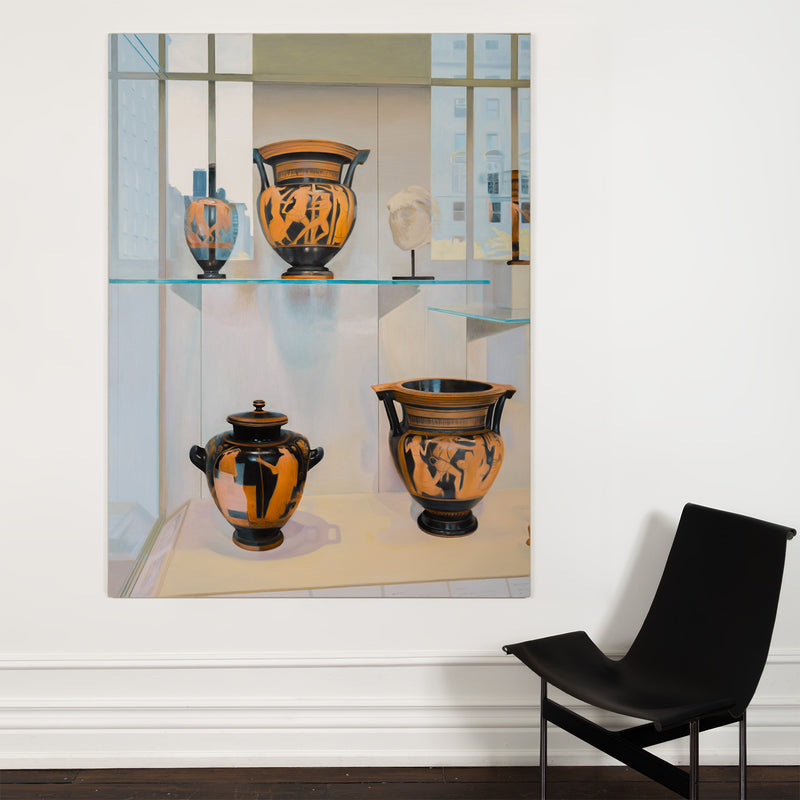 Joanne Tod Morning at the MET painting oil on canvas 2007 collect buy sell joanne tod joanne tod canadian artist the met muesum nyc institutional critique ancient greek and roman amphora realism realist painting contemporary artist collect contemporary canadian art large-scale painting local toronto artist 