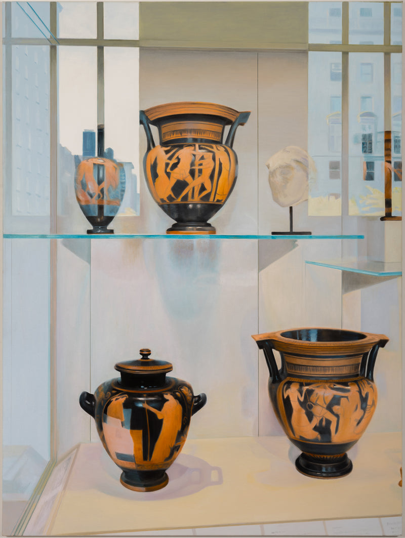 Joanne Tod Morning at the MET painting oil on canvas 2007 collect buy sell joanne tod joanne tod canadian artist the met muesum nyc institutional critique ancient greek and roman amphora realism realist painting contemporary artist collect contemporary canadian art large-scale painting local toronto artist 