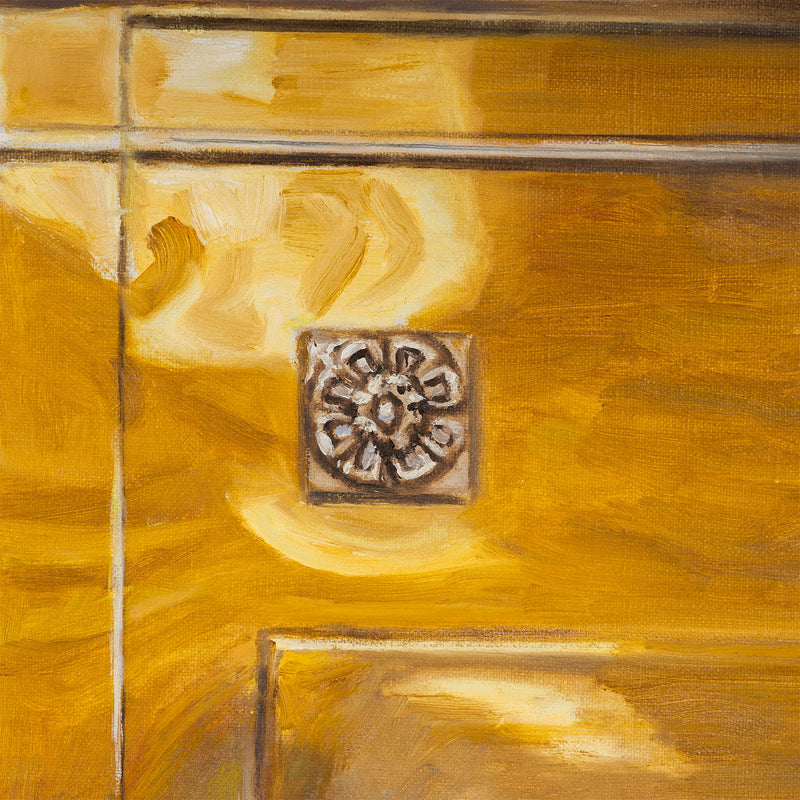 Joanne Tod Mailbox 2024 painting oil on linen canadian artist joanne tod feminist artist joanne tod canada post royal mail in canada canada mail mailbox gold old building toronto architecture toronto lobby gold painting collect canadian art buy canadian