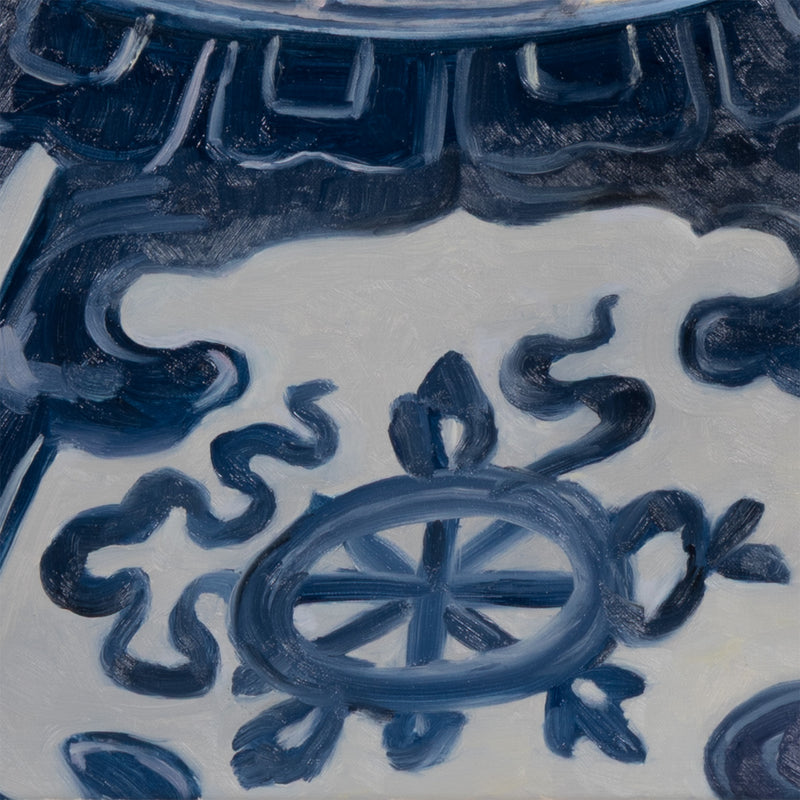 Joanne Tod Oculus II oculus 2 2012 oil on linen oil painting canadian artist joanne tod woman artist joanne tod joanne tod kingdom come joanne tod at the gardiner museum joanne tod invited invasion 2012 joanne tod ceramic painting china painting blue and white vase museum vitrine reflection institutional critique  
