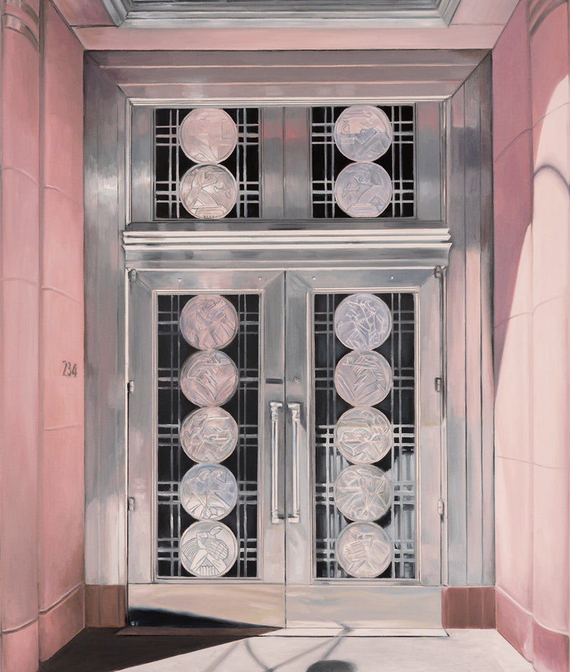Joanne Tod Toronto Stock Exchange Building 2024 oil on canvas painting realism canadian artist feminist art charles comfort Design Exchange George and Moorehouse architects iconic toronto architecture building Ernst and Young building toronto canada 
