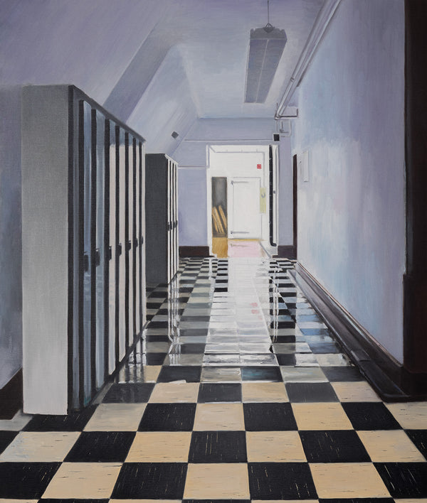 joanne tod 1 spadina corridor painting 2023 Daniels Architecture U of T university of toronto architecture 1 spadina crescent, toronto, ON iconic toronto buildings deep space realism painting oil on linen canadian artist collect canadian art buy canadian art joanne tod teacher