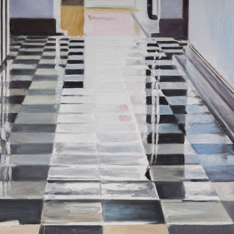 joanne tod 1 spadina corridor painting 2023 Daniels Architecture U of T university of toronto architecture 1 spadina crescent, toronto, ON iconic toronto buildings deep space realism painting oil on linen canadian artist collect canadian art buy canadian art joanne tod teacher