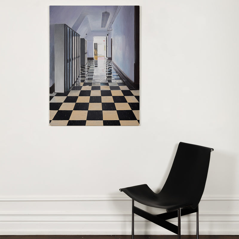  joanne tod 1 spadina corridor painting 2023 Daniels Architecture U of T university of toronto architecture 1 spadina crescent, toronto, ON iconic toronto buildings deep space realism painting oil on linen canadian artist collect canadian art buy canadian art joanne tod teacher