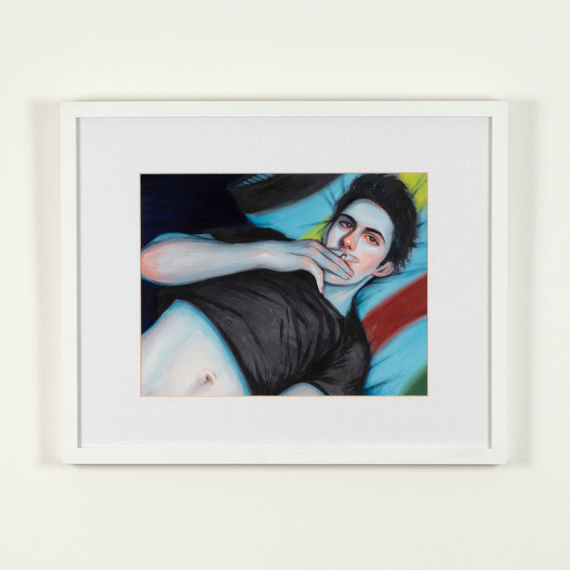 Kris Knight "Blue" Oil on paper, 2009. Pastel toned portrait featuring a contemplative reclining man.