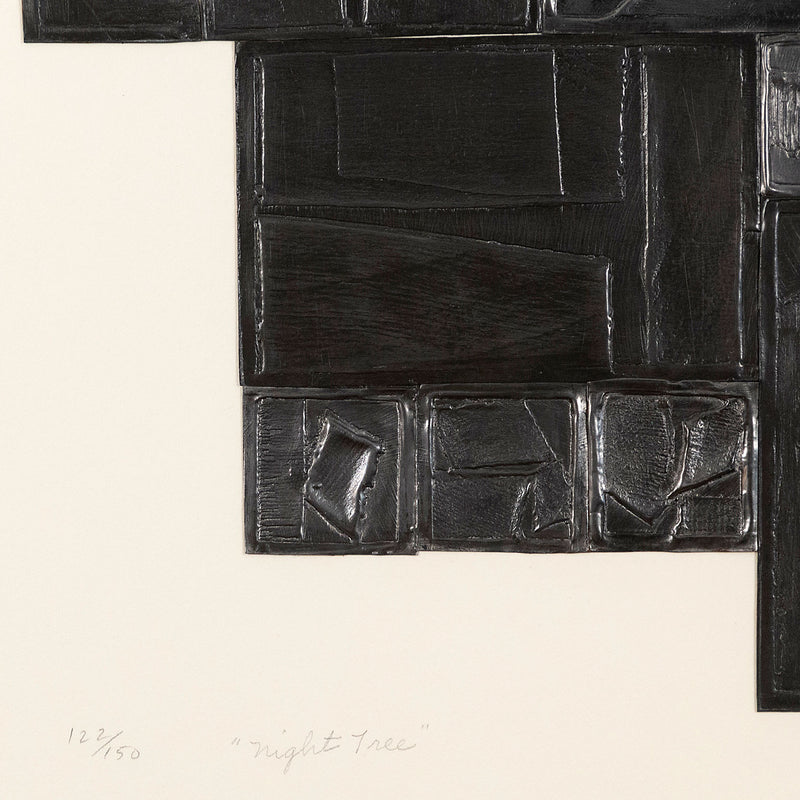 In 1972, famous woman artist Louise Nevelson creates a suite of six prints for her Lead Intaglio series. The works in this series feature thin, embossed lead plates on CM Fabriano paper.