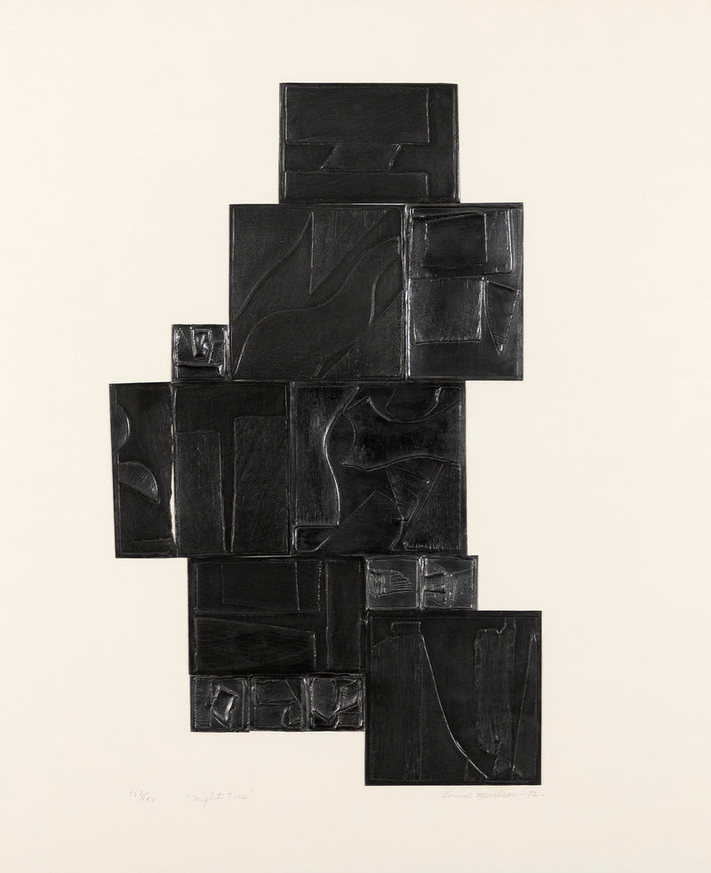 In 1972, famous woman artist Louise Nevelson creates a suite of six prints for her Lead Intaglio series. The works in this series feature thin, embossed lead plates on CM Fabriano paper.