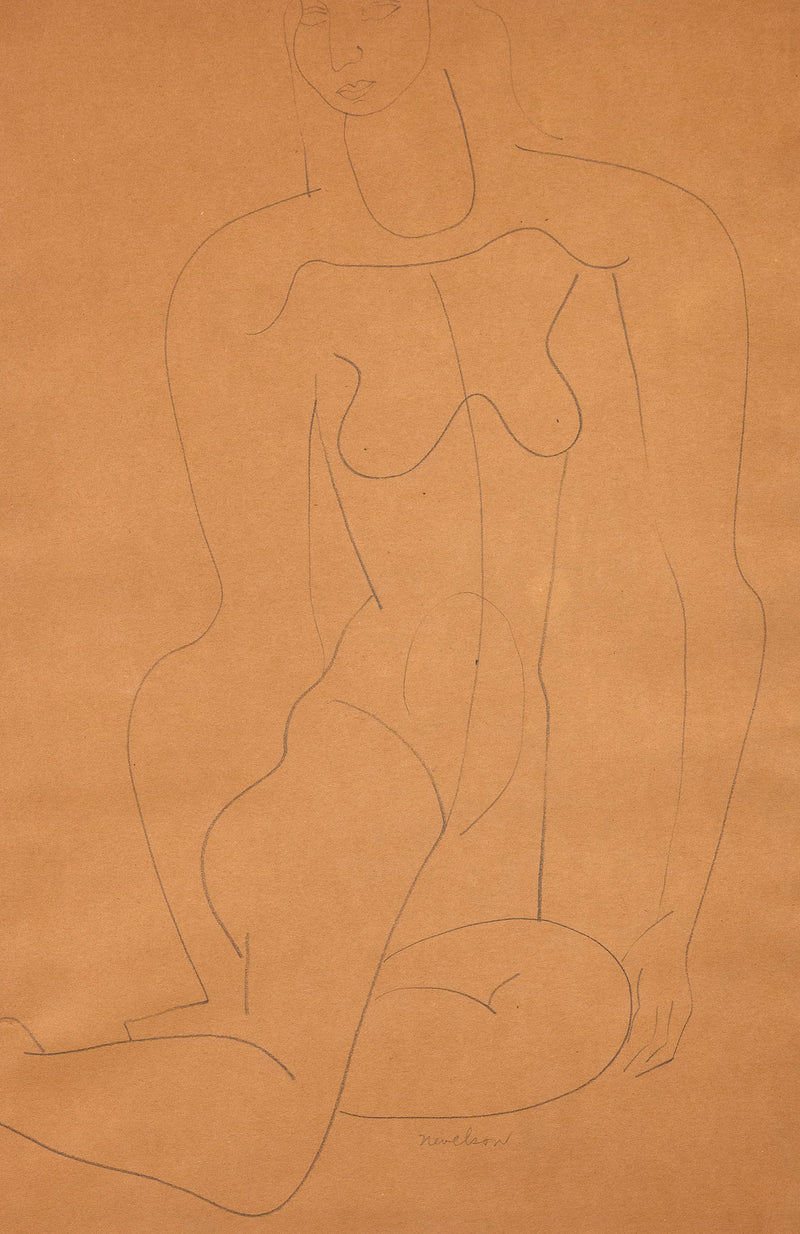 LOUISE NEVELSON "SEATED FEMALE NUDE" DRAWING, c. 1930