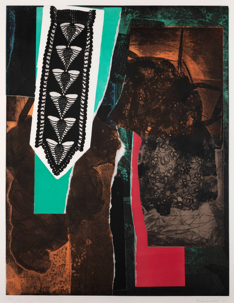 Striking 1980s abstract expressionist print by woman artist, Louise Nevelson "Reflections I" Etching, 1983.