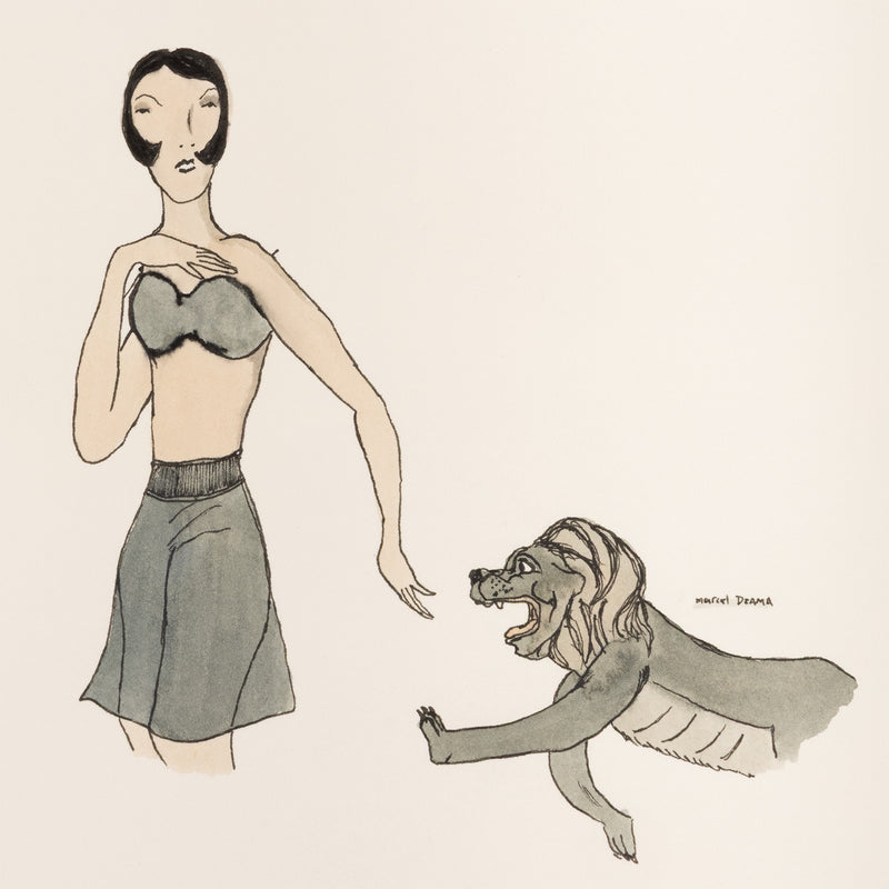 marcel dzama down boy drawing fashion beast portrait dog lion pet watercolor surrealist artwork canadian artist collect dzama work on paper framed 1999