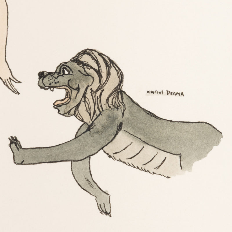 marcel dzama down boy drawing fashion beast portrait dog lion pet watercolor surrealist artwork canadian artist collect dzama work on paper framed 1999