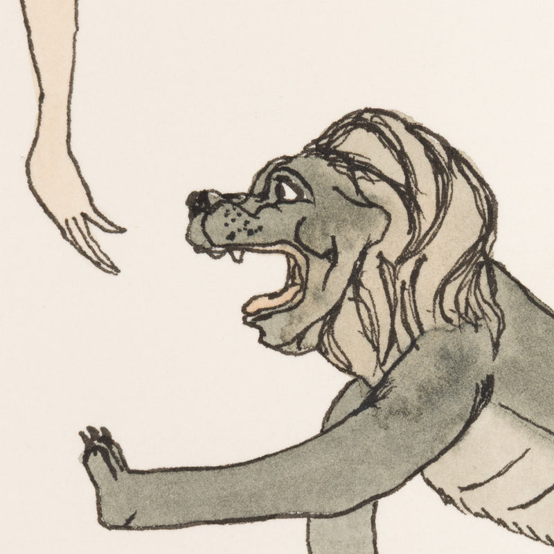 marcel dzama down boy drawing fashion beast portrait dog lion pet watercolor surrealist artwork canadian artist collect dzama work on paper framed 1999