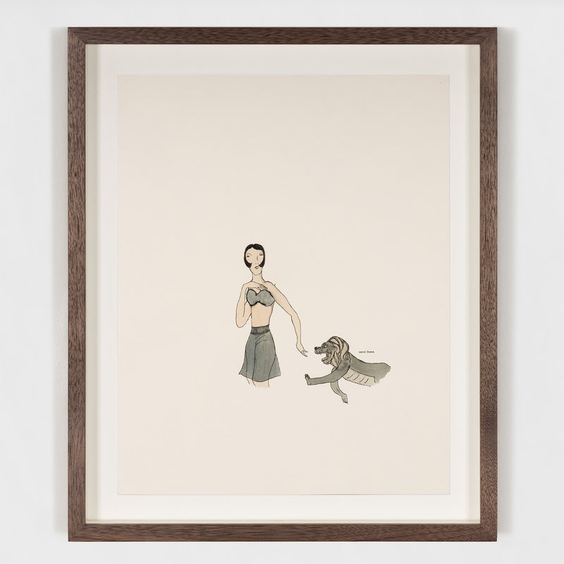marcel dzama down boy drawing fashion beast portrait dog lion pet watercolor surrealist artwork canadian artist collect dzama work on paper framed