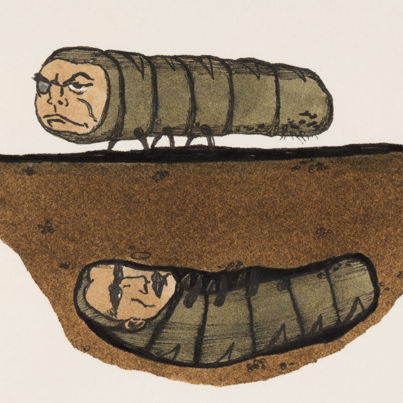 marcel dzama bug eyepatch watercolor watercolour work on paper canadian artist collect buy sell marcel dzama work on paper ink and gouache caterpillars long bugs green bugs eyepatch canadian art