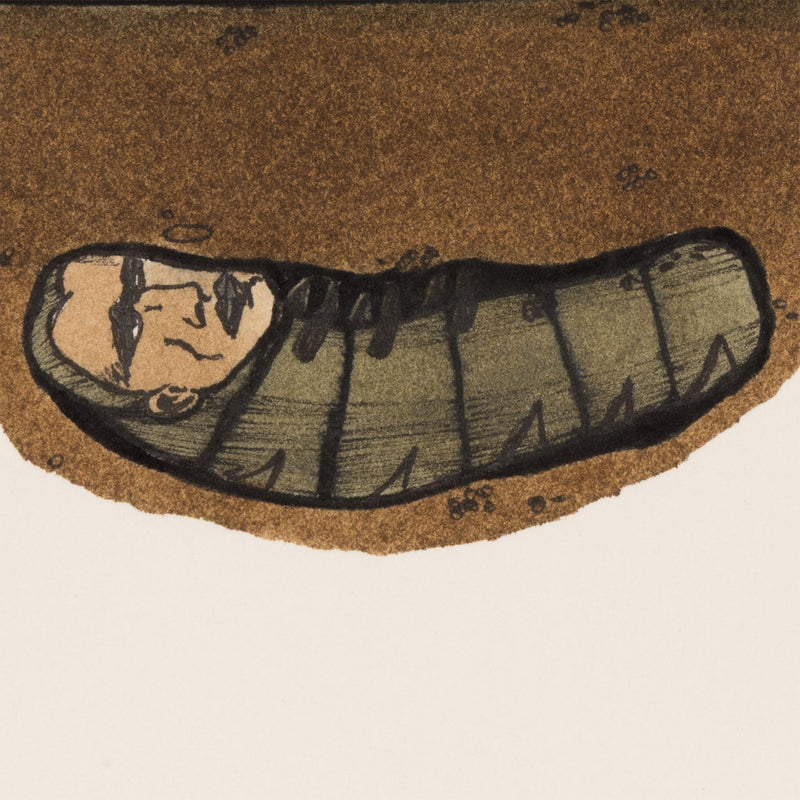 marcel dzama bug eyepatch watercolor watercolour work on paper canadian artist collect buy sell marcel dzama work on paper ink and gouache caterpillars long bugs green bugs eyepatch canadian art