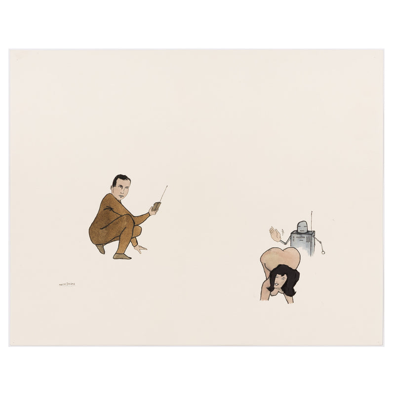 Marcel Dzama work on paper watercolor robot serious fun surreal canadian artist the disciplinarian 1990s 1998 framed 
