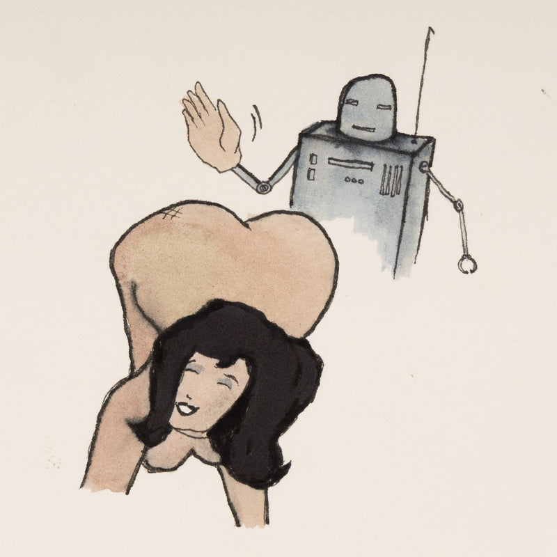 Marcel Dzama work on paper watercolor robot serious fun surreal canadian artist the disciplinarian 1990s 1998 framed 