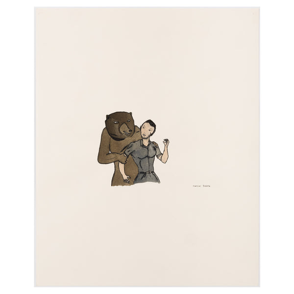MARCEL DZAMA "BEAR HUG" WATERCOLOR, 1998