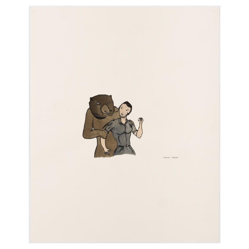 MARCEL DZAMA "BEAR HUG" WATERCOLOR, 1998