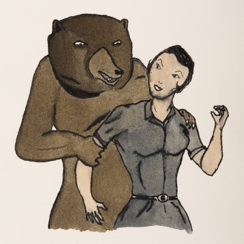 MARCEL DZAMA "BEAR HUG" WATERCOLOR, 1998