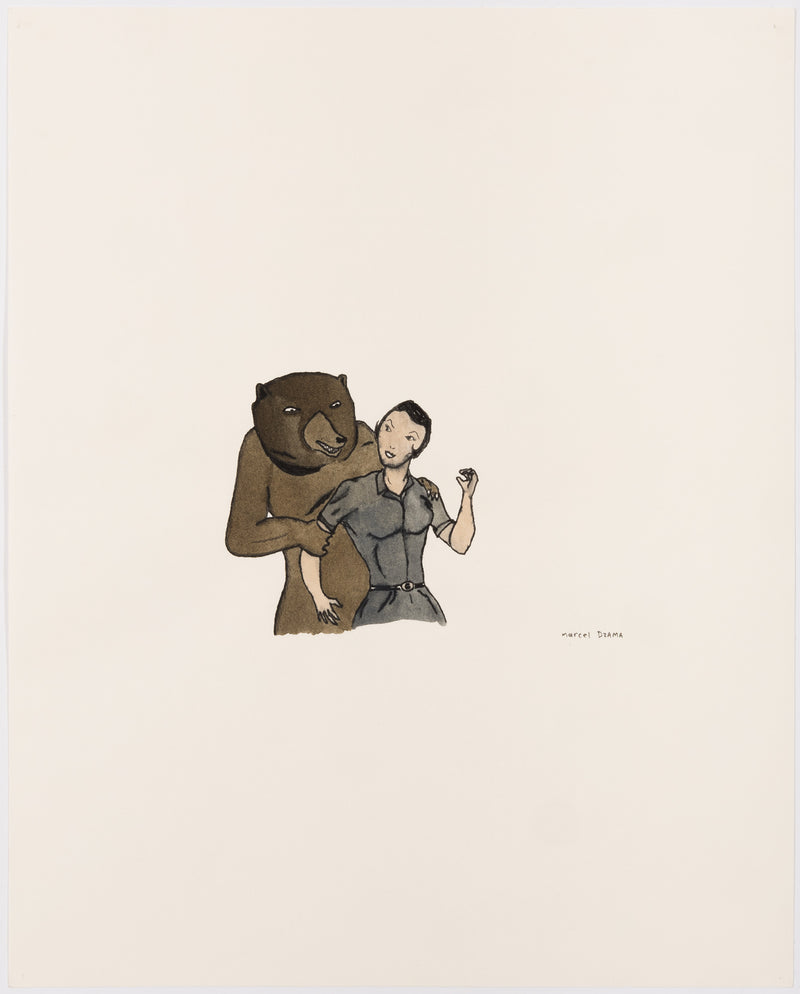 MARCEL DZAMA "BEAR HUG" WATERCOLOR, 1998