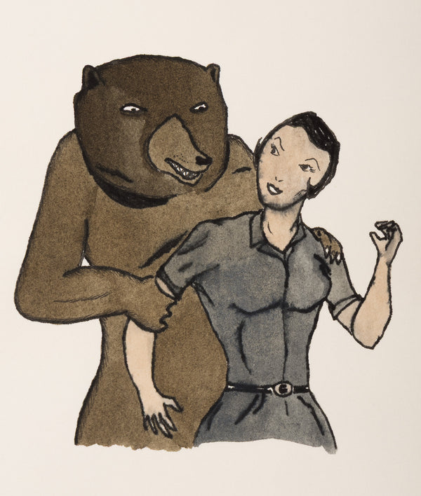 MARCEL DZAMA "BEAR HUG" WATERCOLOR, 1998
