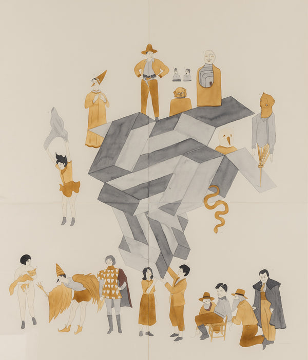 marcel dzama 2007 critiques dard david zwirner gallery work on paper watercolor on four sheets collage art surrealist art canadian art collect dzama buy dzama sell dzama 