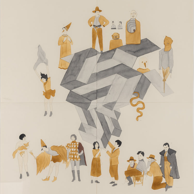 marcel dzama 2007 critiques dard david zwirner gallery work on paper watercolor on four sheets collage art surrealist art canadian art collect dzama buy dzama sell dzama support contemporary canadian artists